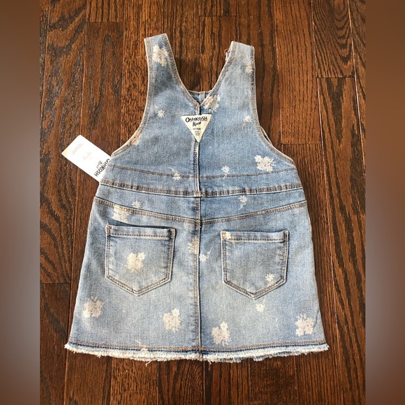 OshKosh B'Gosh Girls 12M Floral Vintage Wash Denim Skirtall/Overalls Dress - NWT - Picture 9 of 10